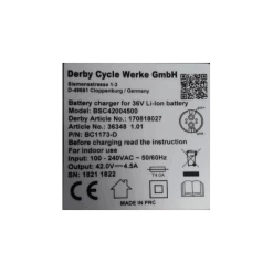 Chargeur Doctibike Derby 36V 4,5A pour Vélo Électrique - Charge Rapide et Fiable